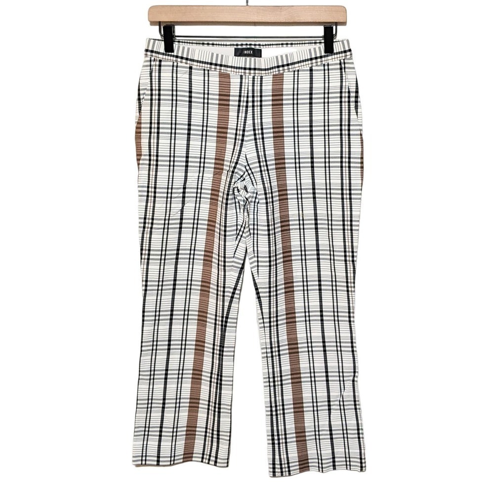 Index Womens 70s Plaid High Rise Straight Leg Pull On Pants Size XS Brown Crop